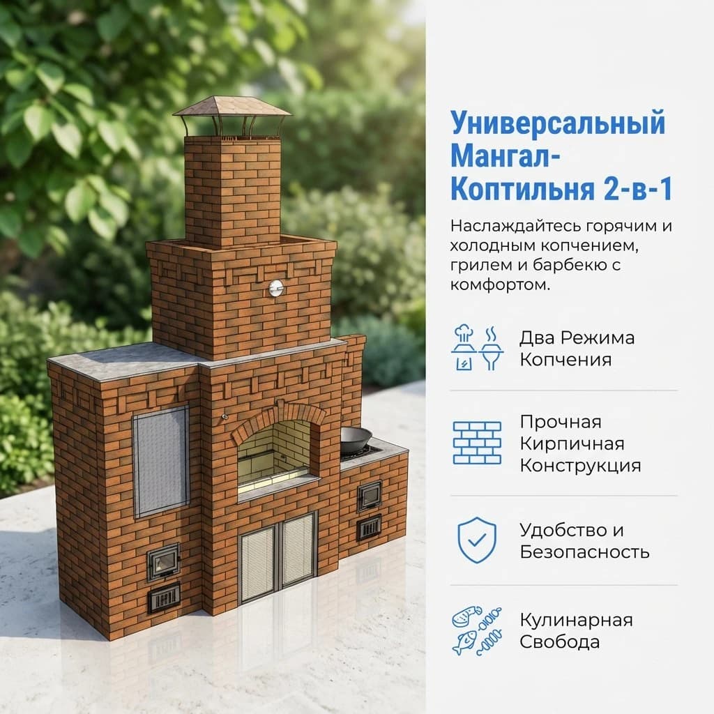 Архитектурная визуализация комплекса «Охотник» Мангал,камера копчения  и печь под казан