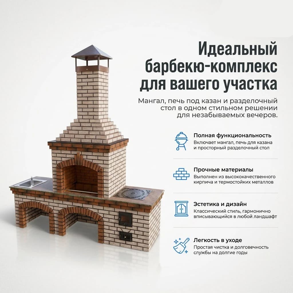 Архитектурная визуализация  кирпичного барбекю с порталом 92 см и печкой под казан до 22 литров
